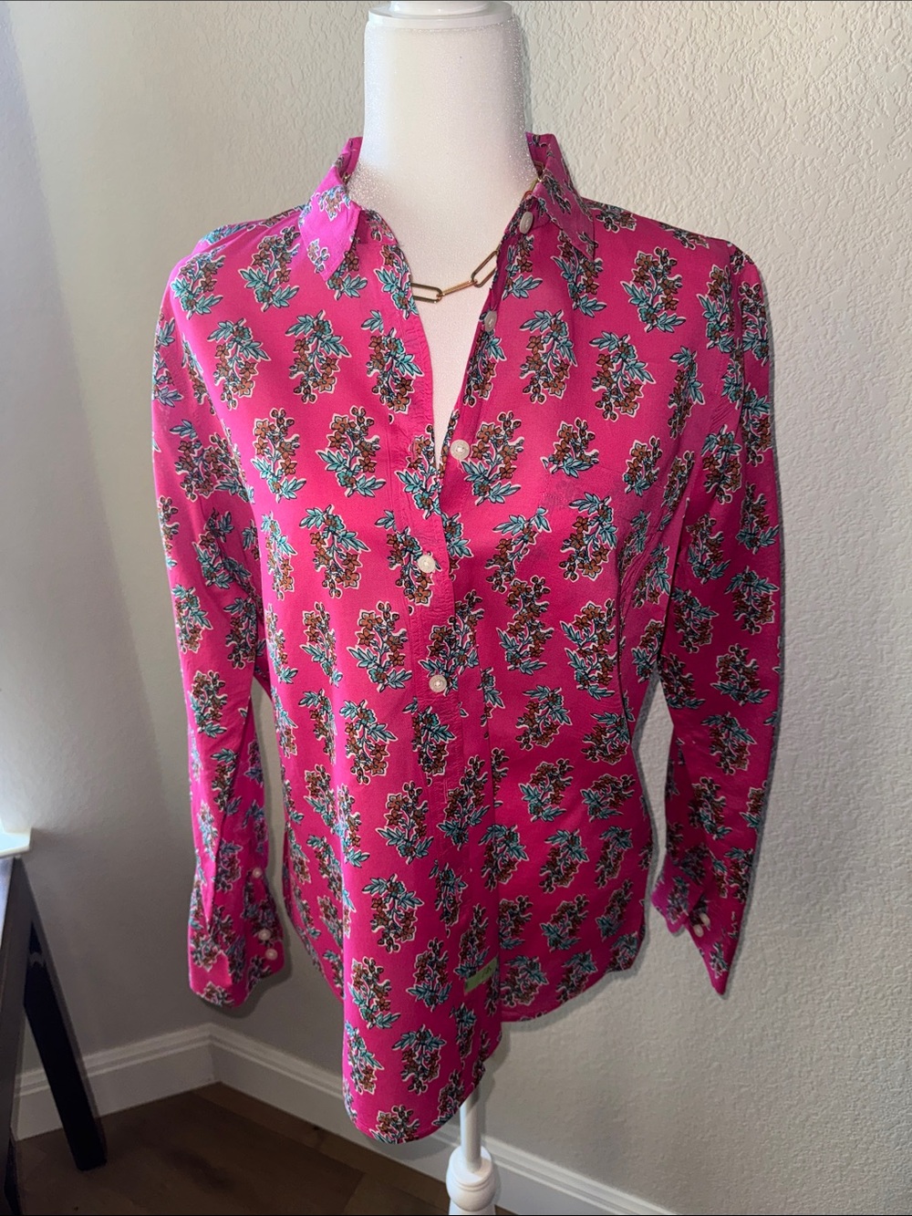 J. Crew Fuchsia Floral Button-Down Blouse
